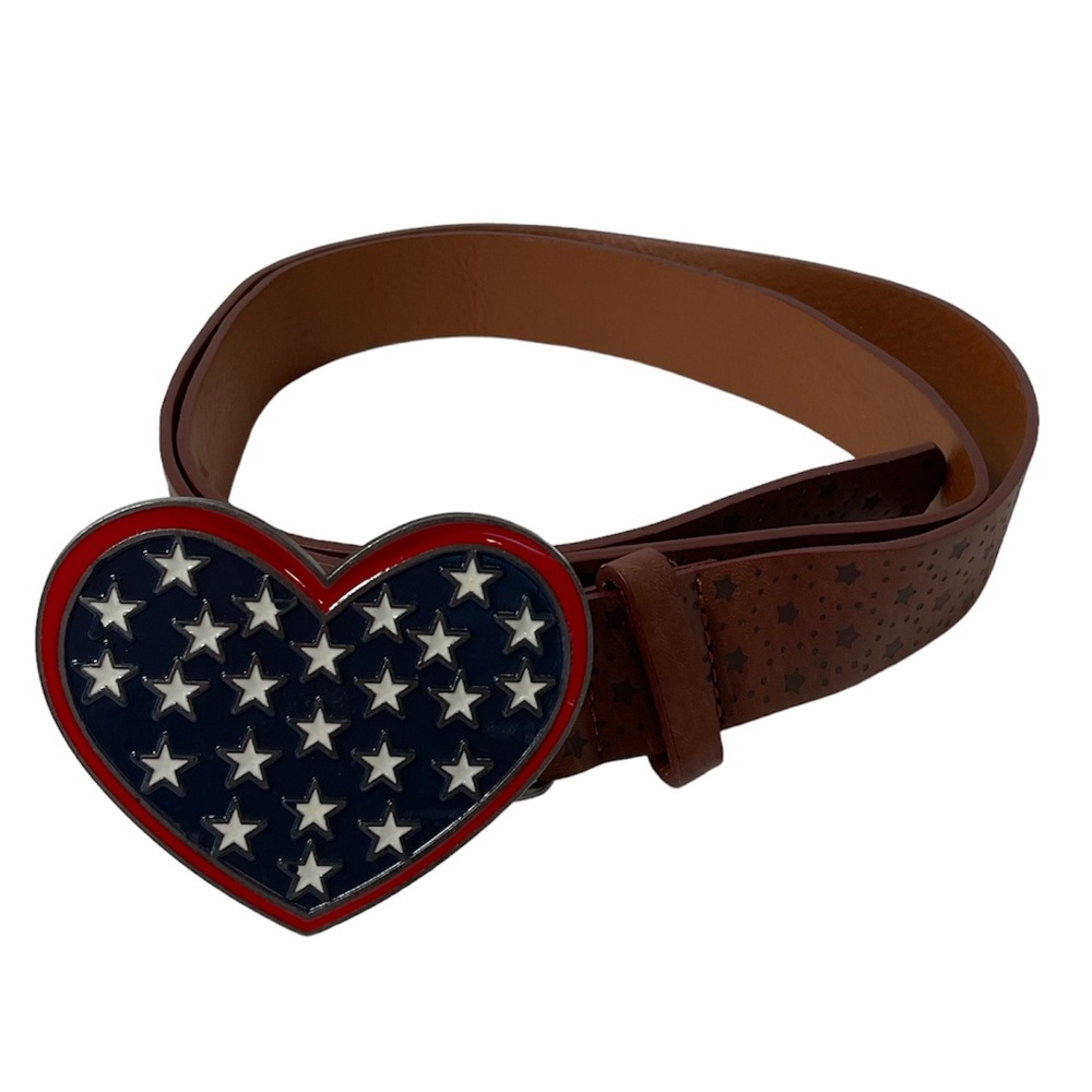 Patriotic Heart Shaped Belt Buckle Size 17 Faux Leather